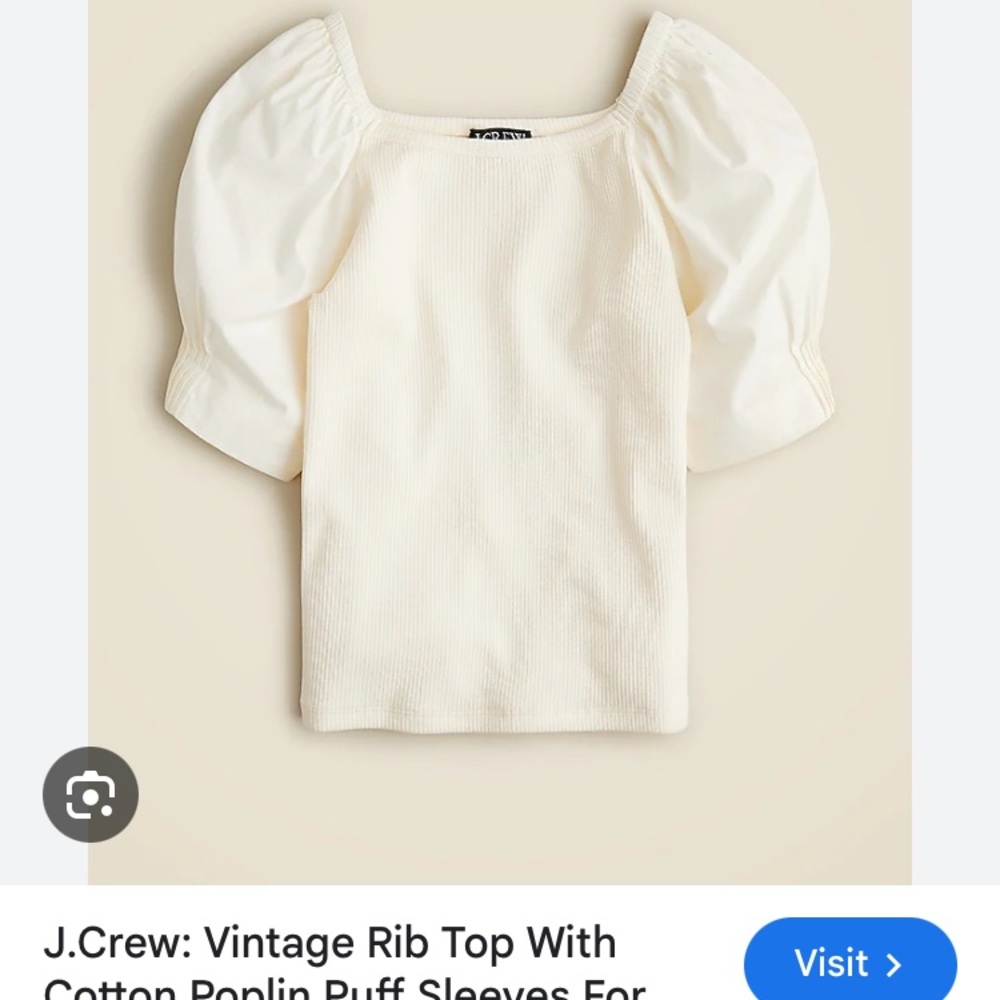 J.Crew Vintage Rib Top with cotton poplin puff sleeves